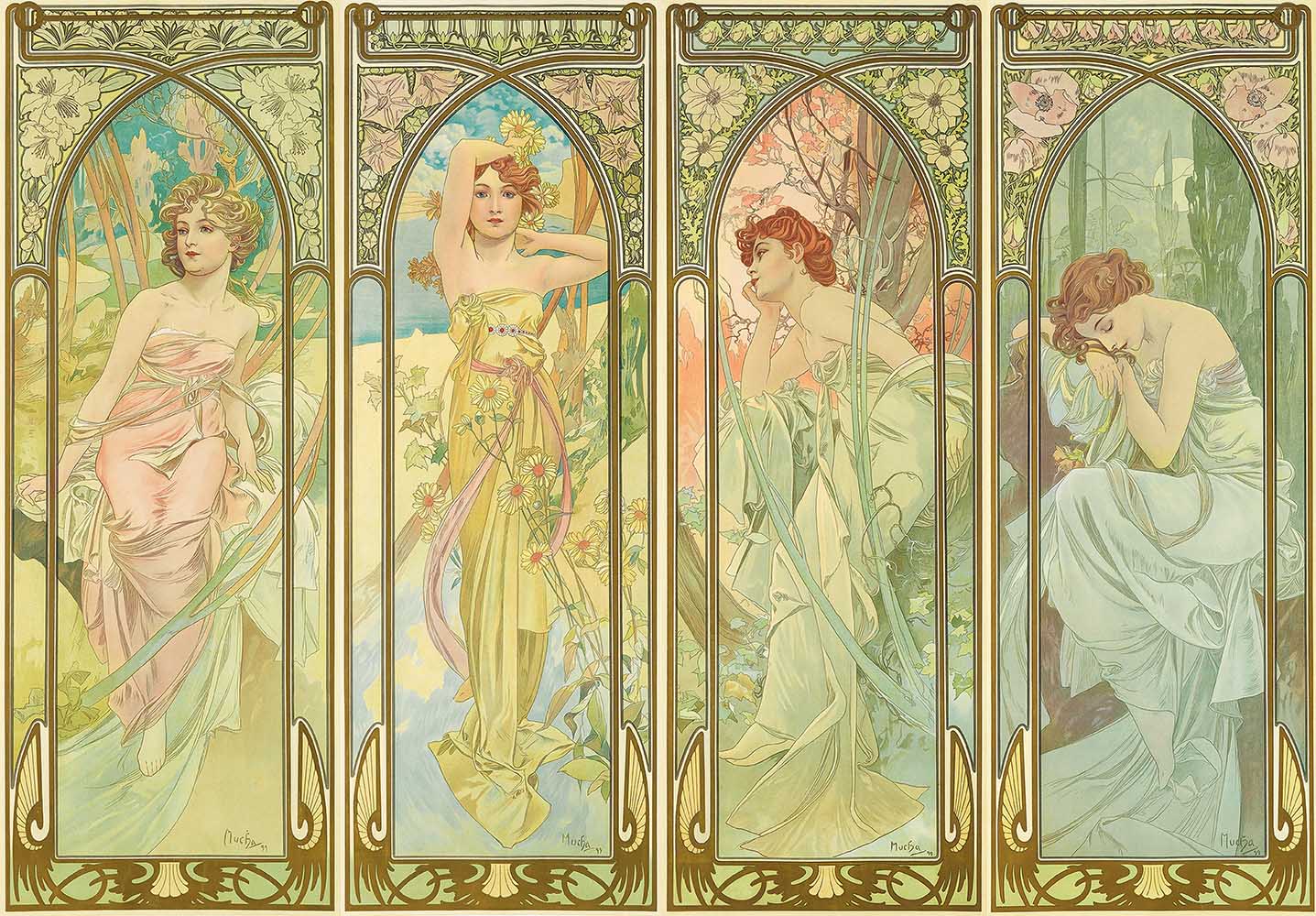 THE TIMES OF THE DAY LES HEURES DU JOUR - 1899 Alphonse Mucha